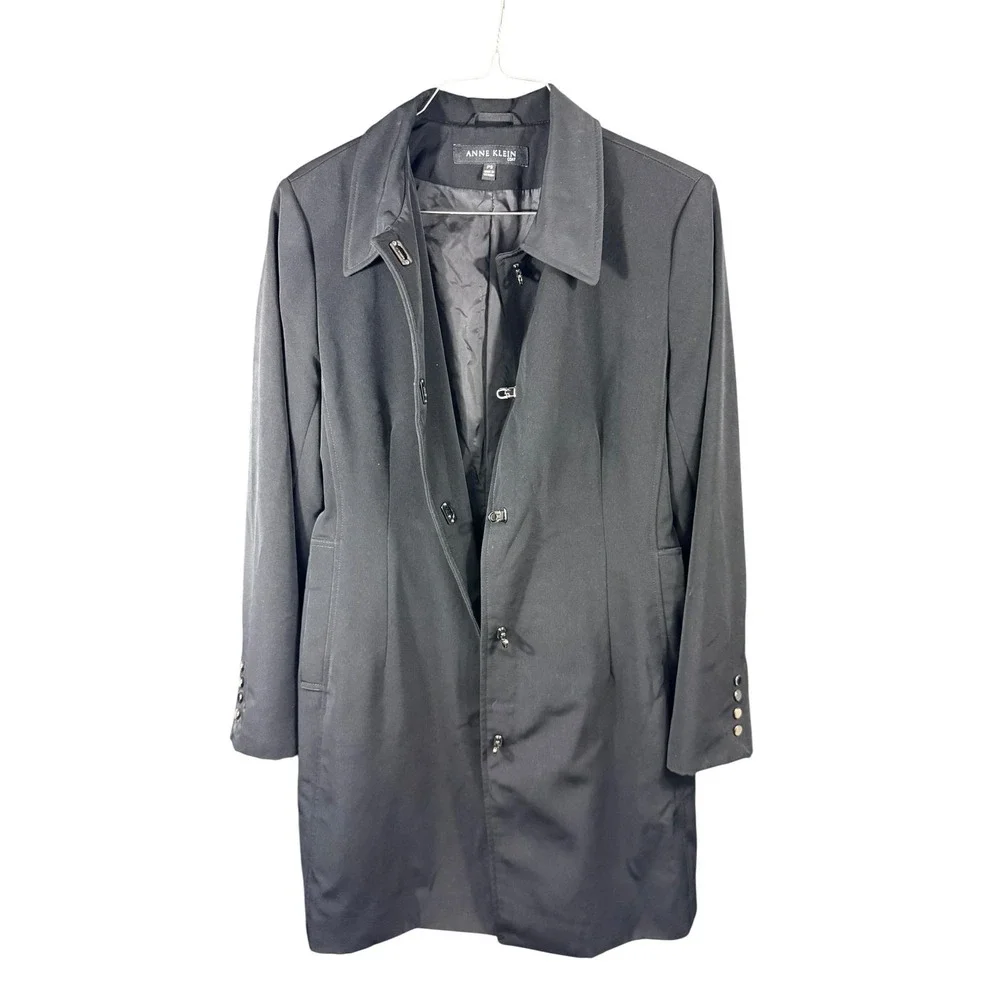 Anne Klein Coat Womens Petite Small Black Button Front Dressy Lined Classic PS - Picture 6 of 11